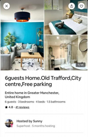6 guests house Old Trafford,Media City,City centre, Free parking